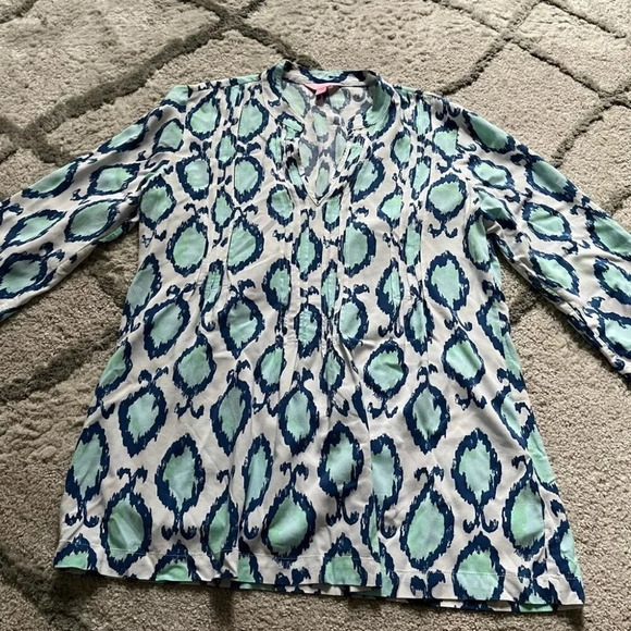 Lilly Pulitzer Sarasota Tunic top Resort White Hook You In blue green medium - Picture 6 of 12